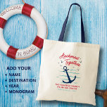 Family Reunion Cruise Anchored Together Matching Tote Bag<br><div class="desc">Carry your cruise memories wherever you go with this modern nautical “Anchored Together” family cruise tote bag. Designed with a bold navy anchor, soft ocean wave accents, and a playful red script headline, this stylish tote captures the spirit of family adventures at sea. The nautical color palette of navy blue,...</div>