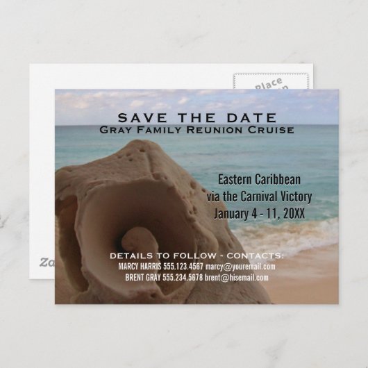Family Reunion Cruise | Het strand van Date opslaa Aankondigingskaart (Voorkant / Achterkant)