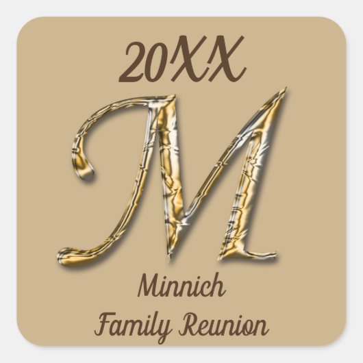 Family Reunion Elegant Gold Letter M Monogram Seal Vierkante Sticker (Voorkant)