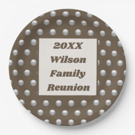 Family Reunion Elegant Silver Polka Dot Patroon Papieren Bordje