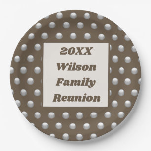 Family Reunion Elegant Silver Polka Dot Patroon Papieren Bordje
