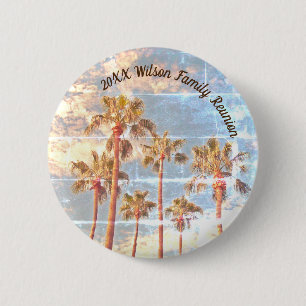 Family Reunion Faded Photo Palm Trees Paradise Ronde Button 5,7 Cm