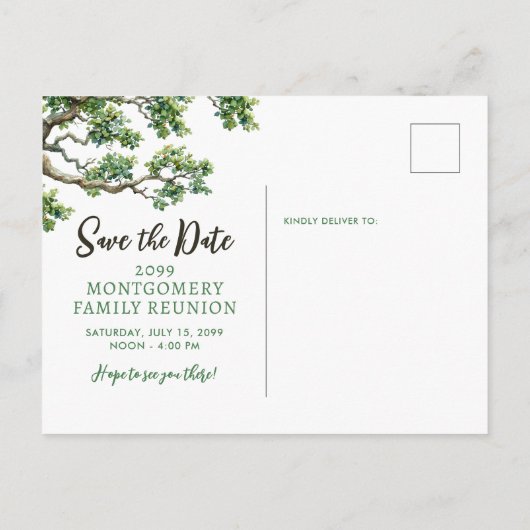 Family Reunion Family Tree Branch Sla de datum op Aankondigingskaart (Achterkant)