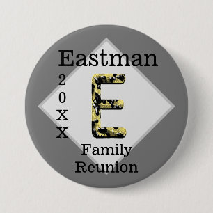 Family Reunion Gold Black Letter E Monogram Ronde Button 7,6 Cm