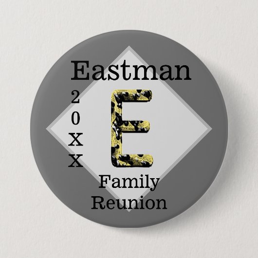 Family Reunion Gold Black Letter E Monogram Ronde Button 7,6 Cm (Voorkant)