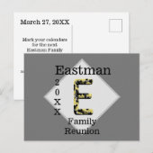 Family Reunion Gold Black Monogram E Uitnodiging (Voorkant / Achterkant)