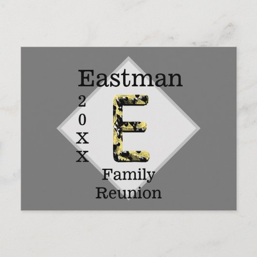 Family Reunion Gold Black Monogram E Uitnodiging (Voorkant)