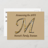 Family Reunion Gold Letter M Monogram Uitnodiging (Voorkant / Achterkant)