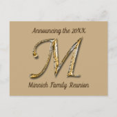 Family Reunion Gold Letter M Monogram Uitnodiging (Voorkant)
