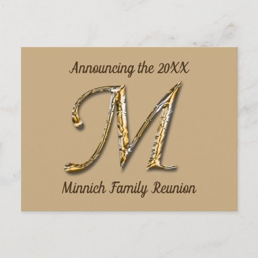 Family Reunion Gold Letter M Monogram Uitnodiging (Voorkant)