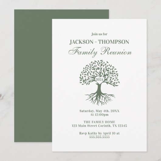 Family Reunion Green and white Invitation Kaart (Voorkant / Achterkant)