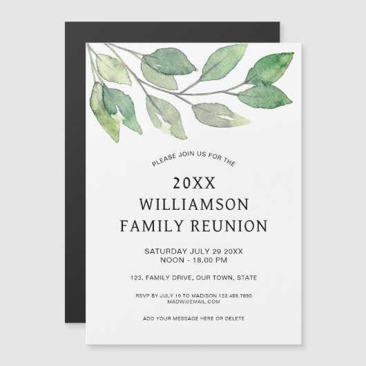 Family Reunion Green Magnetic Invitation Kaart Magnetische Uitnodiging (Voorkant / Achterkant)