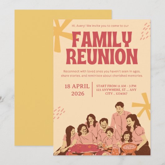 Family Reunion Invitation Sjabloon | Bewerkbare Ga Kaart (Voorkant / Achterkant)