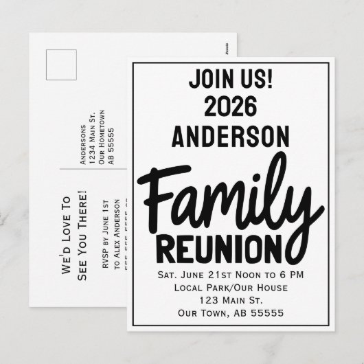 Family Reunion Join Us Bold Script Modern Postcard Feestdagenkaart (Voorkant / Achterkant)