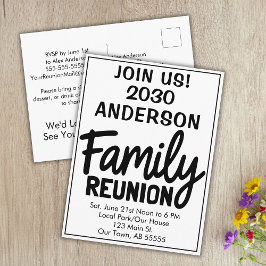 Family Reunion Join Us Bold Script Modern Postcard Feestdagenkaart