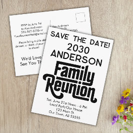 Family Reunion Modern Black White Save The Date Feestdagenkaart