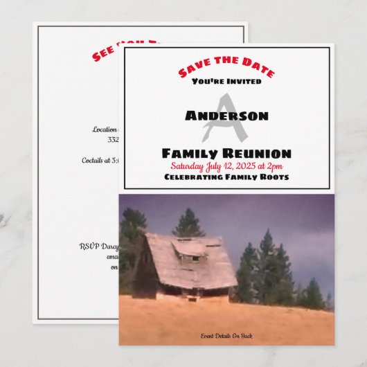 Family Reunion Old Homestead Save Date Invitation  Save The Date (Voorkant / Achterkant)
