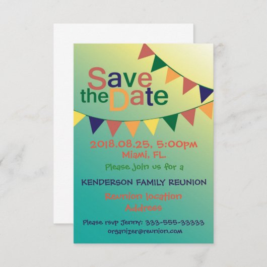 Family Reunion ontwerp Save The Date (Voorkant / Achterkant)