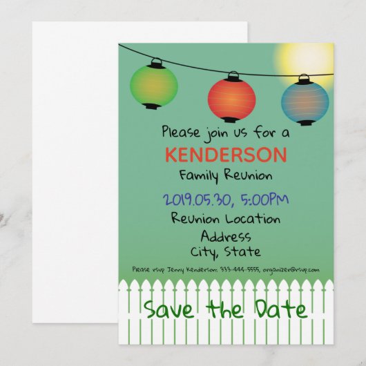 Family Reunion ontwerp Save The Date (Voorkant / Achterkant)