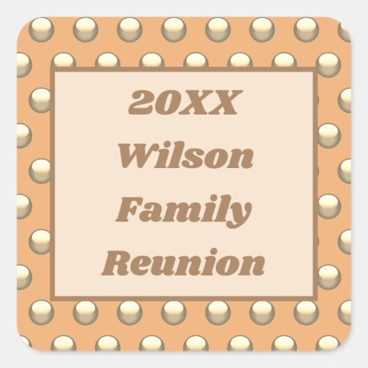 Family Reunion Peach en Gold Polka Dot Pattern Vierkante Sticker (Voorkant)