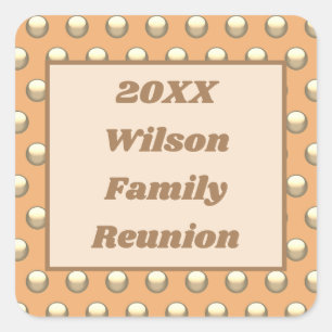 Family Reunion Peach en Gold Polka Dot Pattern Vierkante Sticker