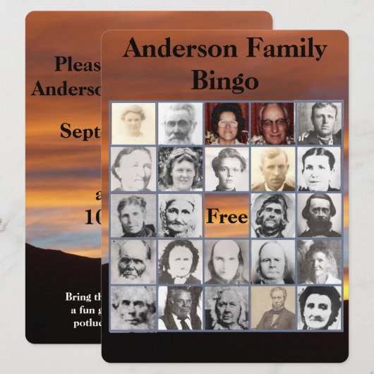 Family Reunion Photo Bingo Sunset Foto (Voorkant / Achterkant)