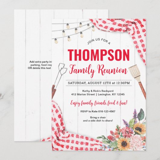 Family Reunion Picnic BBQ Uitnodiging (Voorkant / Achterkant)