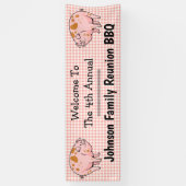 Family Reunion Pig BBQ Party Welkome Rode Controle Spandoek (Verticaal)