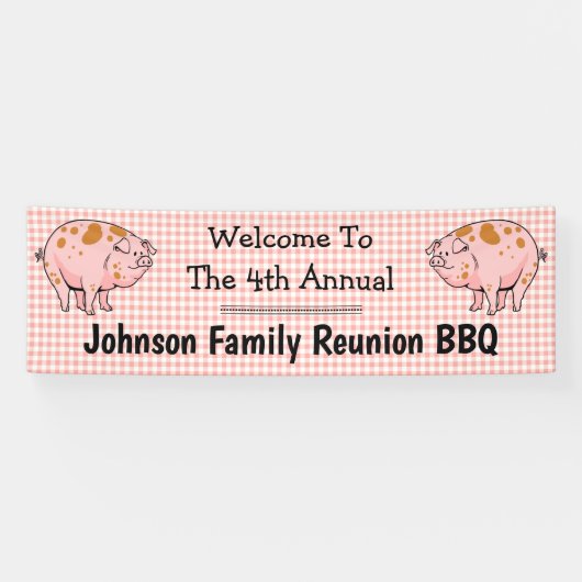 Family Reunion Pig BBQ Party Welkome Rode Controle Spandoek (Horizontaal)