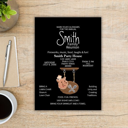 Family Reunion Pig Roast Invitation Kaart