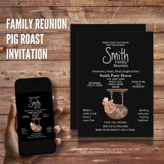 Family Reunion Pig Roast Invitation Kaart