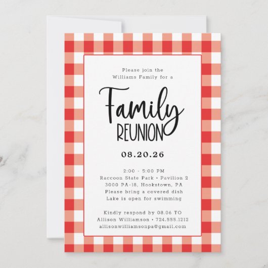 Family Reunion Red en White Gingham Buffalo Check Kaart (Voorkant)