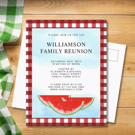 Family Reunion Red White Buffalo Check Uitnodiging Briefkaart