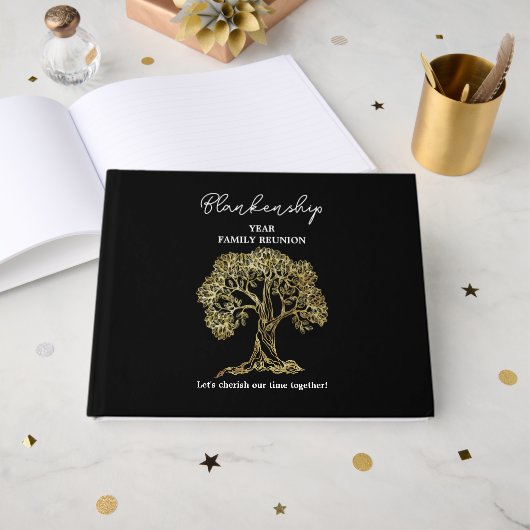Family Reunion Registry Gold Tree Art Gastenboek (Voorkant open)