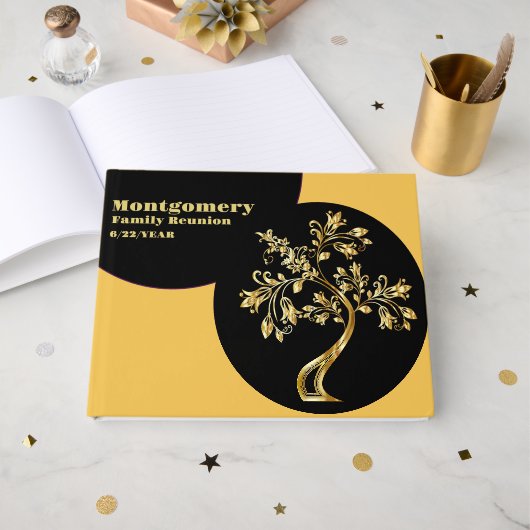 Family Reunion Registry Gold Tree Kunstwerk Custom Gastenboek (Voorkant open)