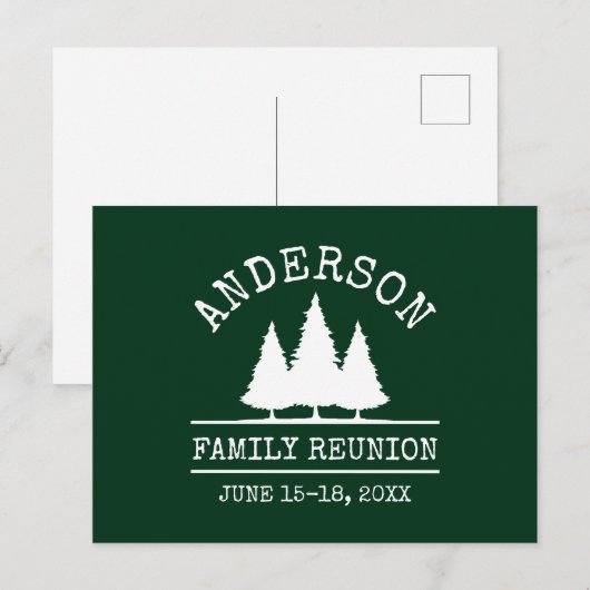 Family Reunion Rustic Pine Trees Green Briefkaart (Voorkant / Achterkant)