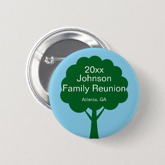Family Reunion Souvenir with Name, Tree & Year Ronde Button 5,7 Cm (Voorkant /achterkant)