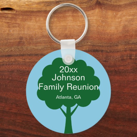 Family Reunion Souvenir with Name, Tree & Year Sleutelhanger (Voorkant)