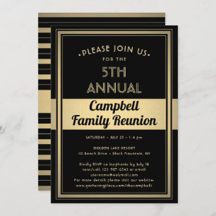 Family Reunion Stylish Typography Black en Gold Kaart