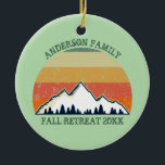 Family Reunion Sunset Mountain Beautiful Keepsake Keramisch Ornament<br><div class="desc">Cool custom families reunion ornaments for an autumn get-together with cousins,  aunnces,  uncles,  and grootouders. Order these for the whole crew with your last name and year in green surrounding the beautiful fall sunset image over the mountains and trees. Great personalized group camping trip keepsake Christmas gifts for everyone.</div>