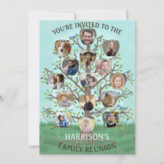 Family Reunion Tree 15 Photo Collage Custom Party Kaart (Voorkant)