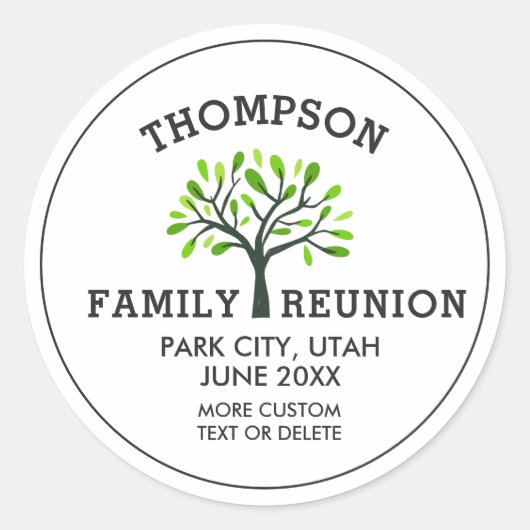 Family Reunion Tree Aangepaste naam, locatie, datu Ronde Sticker (Voorkant)