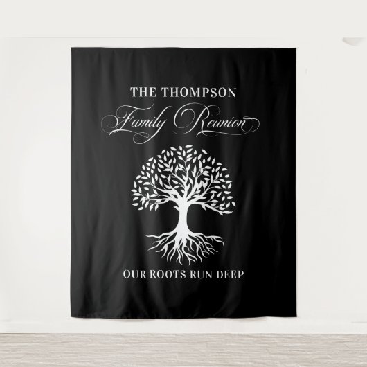 Family reunion tree backdrop banner black wandkleed (Voorkant)