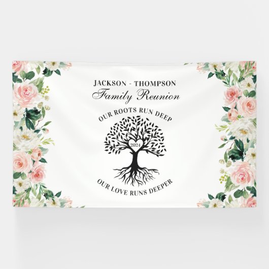 Family Reunion Tree Floral backdrop banner (Horizontaal)