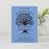 Family Reunion Tree French Blue Save the Date Kaar (Staand voorkant)