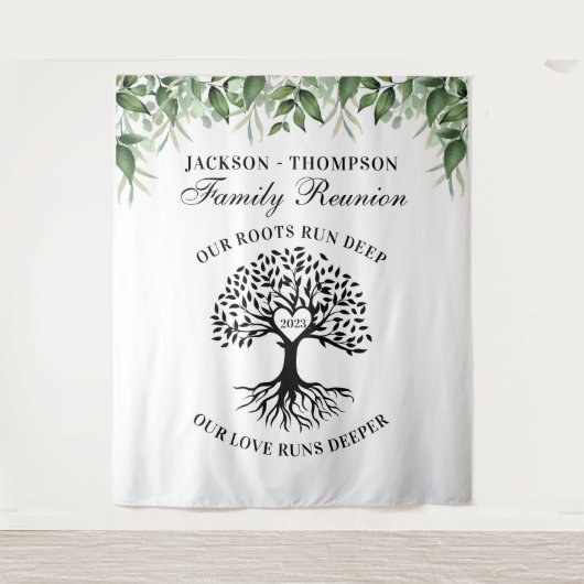 Family reunion tree greenery backdrop banner wandkleed (Voorkant)