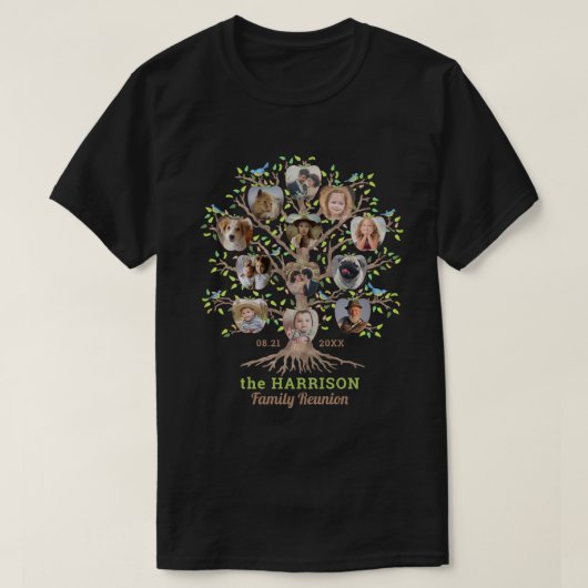 Family Reunion Tree Photo Collage Custom 12 Pic Dk T-shirt (Design voorkant)