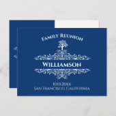 Family Reunion Tree Save The Date Blue Briefkaart (Voorkant / Achterkant)
