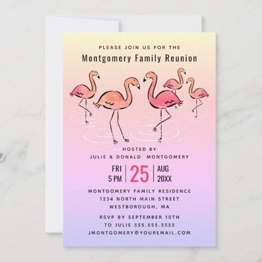 - Family Reunion Tropische Waterverf Flamingo Kaart (Voorkant)