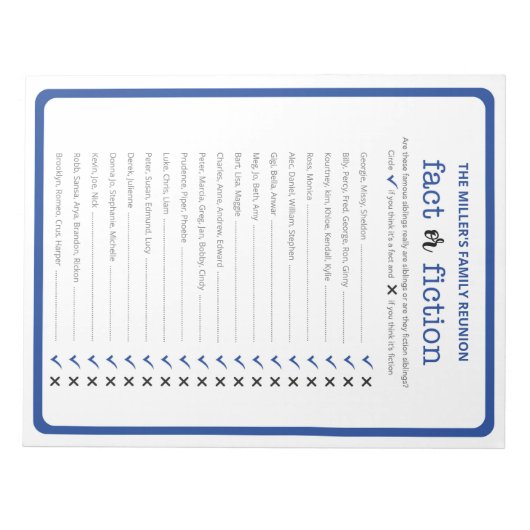 Family Reunion True of False Trivia Game Notitieblok (Voorkant)
